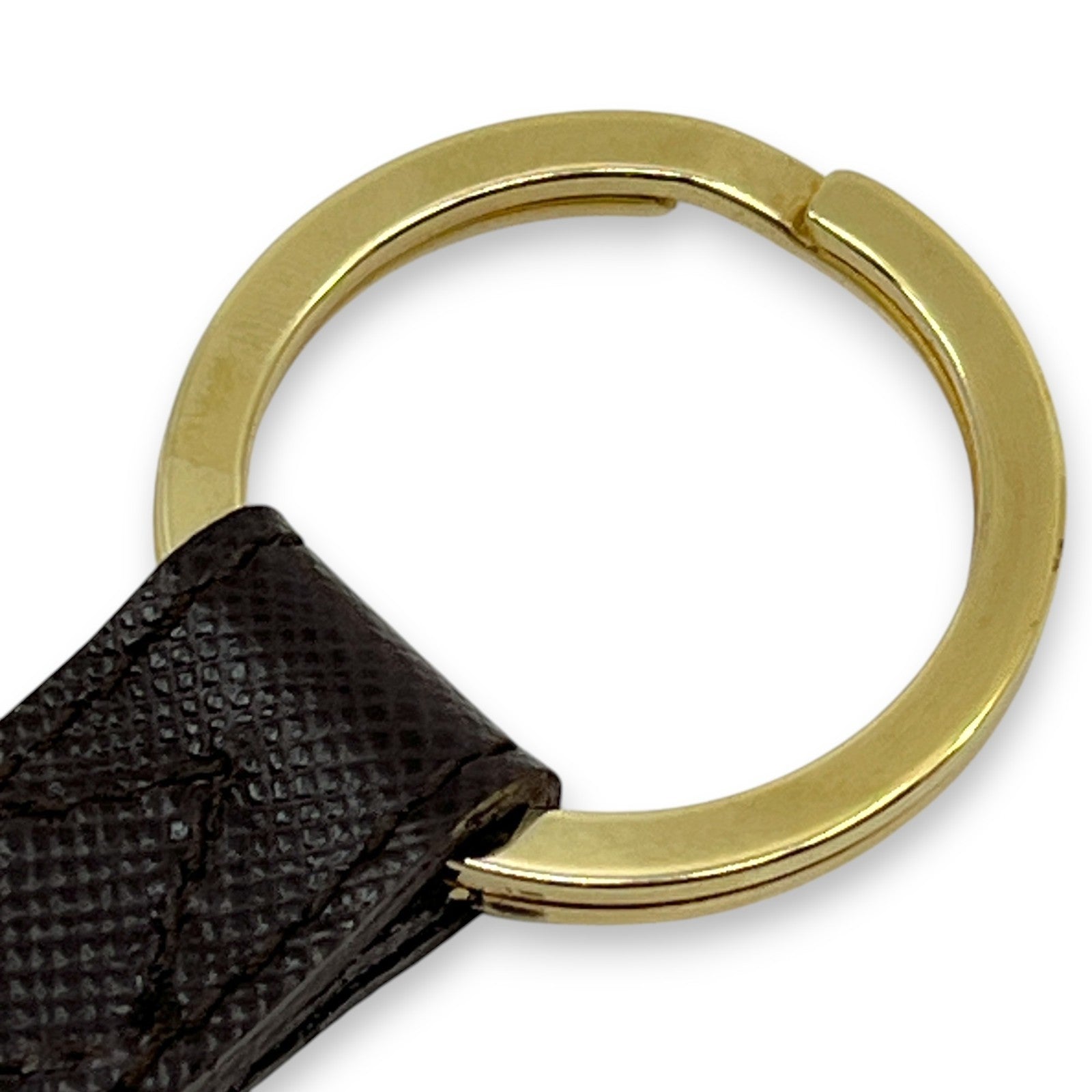 Salvatore Ferragamo Gold-Tone Gancini Key Ring Charm Dark Brown Leather w/ Box