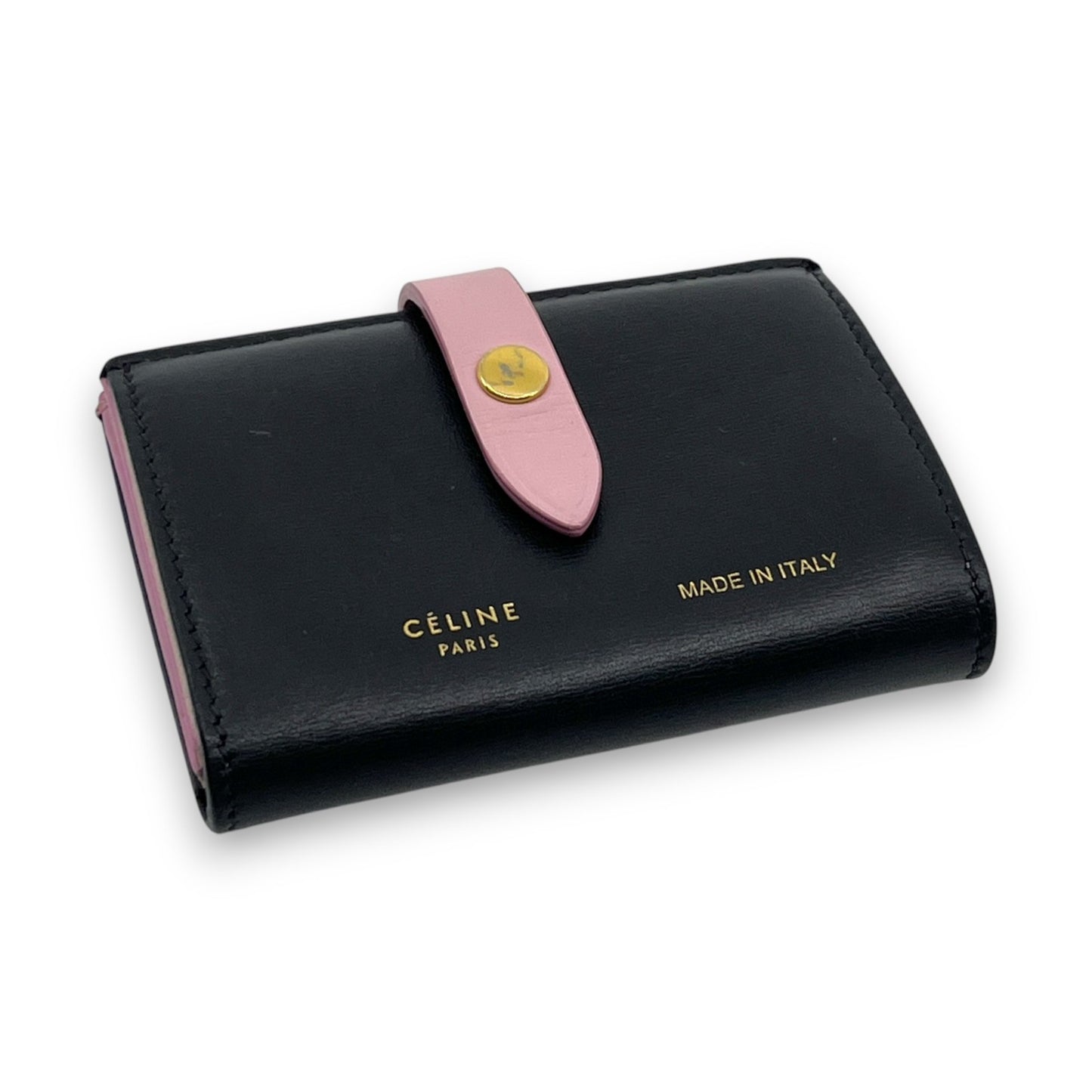 Celine Black Pink Leather Card Holder with Snap Tab