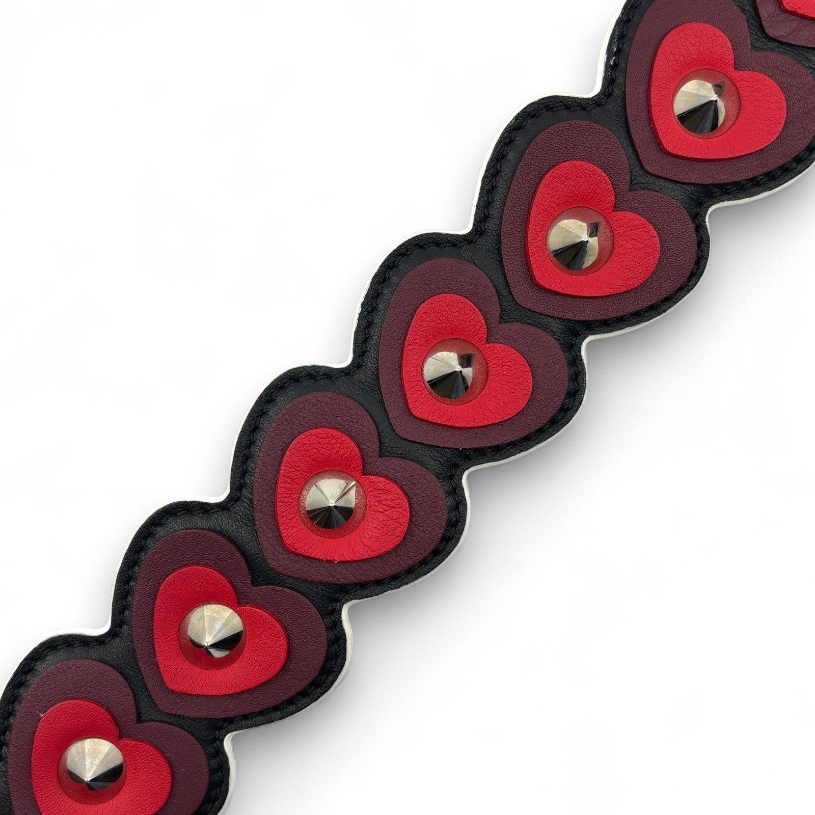 Fendi Strap You Black Leather Bag Strap with Red Heart Studs