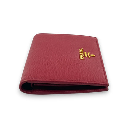 Prada Saffiano Leather Bifold Compact Wallet in Red w/ Box