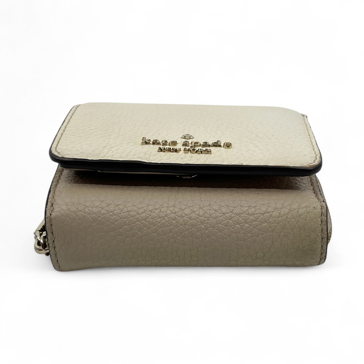 Kate Spade Off White Beige Leather Trifold Wallet Compact Zip Coin Purse
