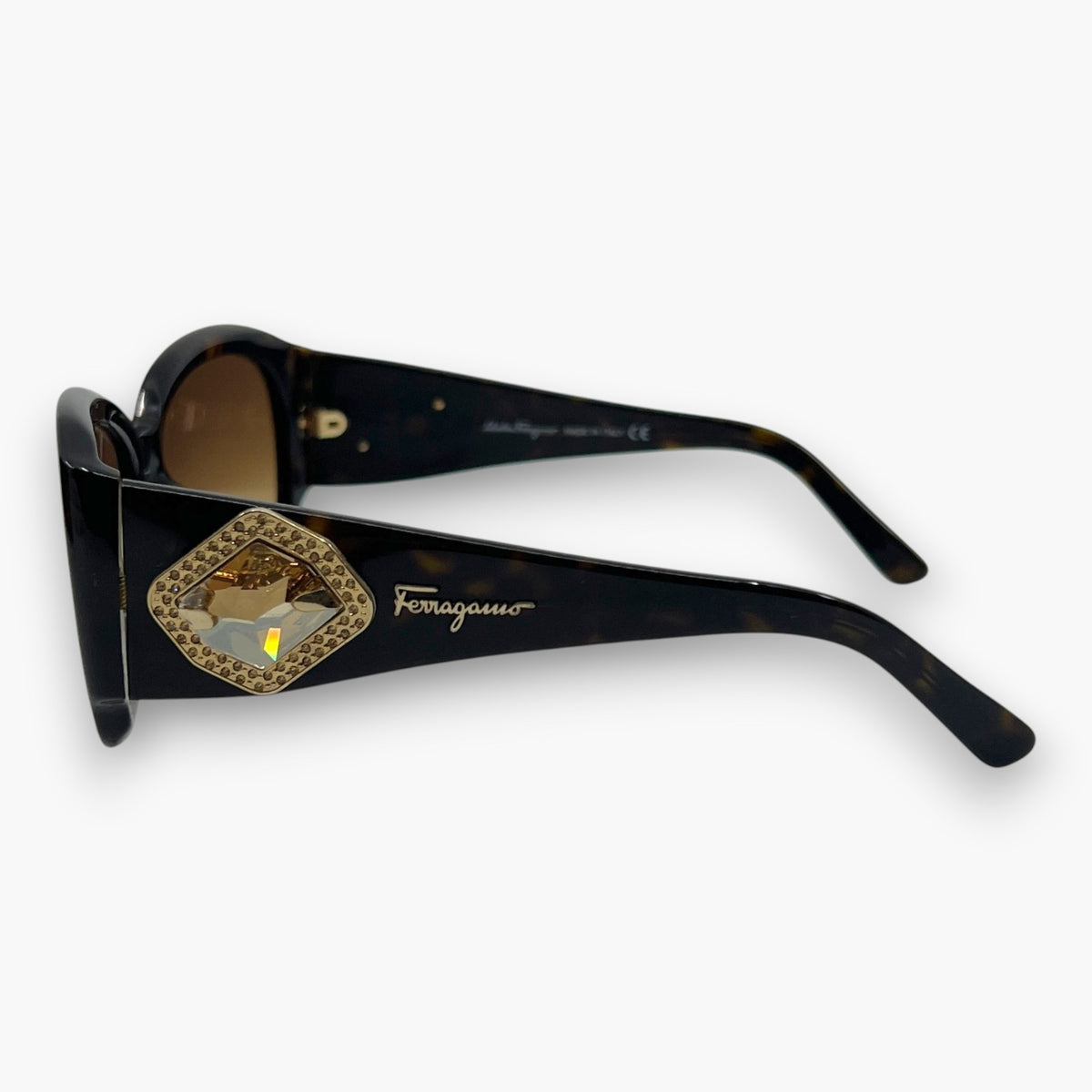 Ferragamo Rhinestone Sunglasses Brown Tortoise 2146-B W/ Case Box