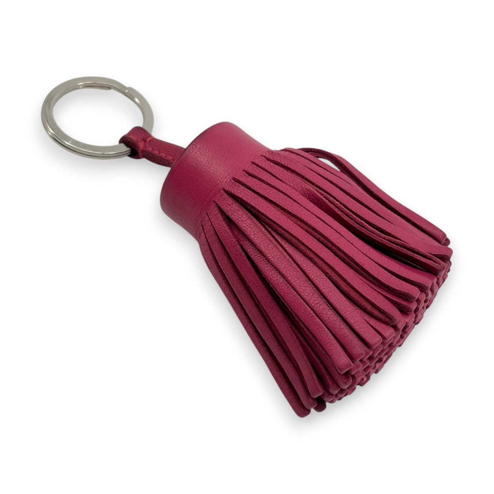 Hermès Carmen Rose Pourpre Pink Leather Tassel Key Ring Charm w/ Box