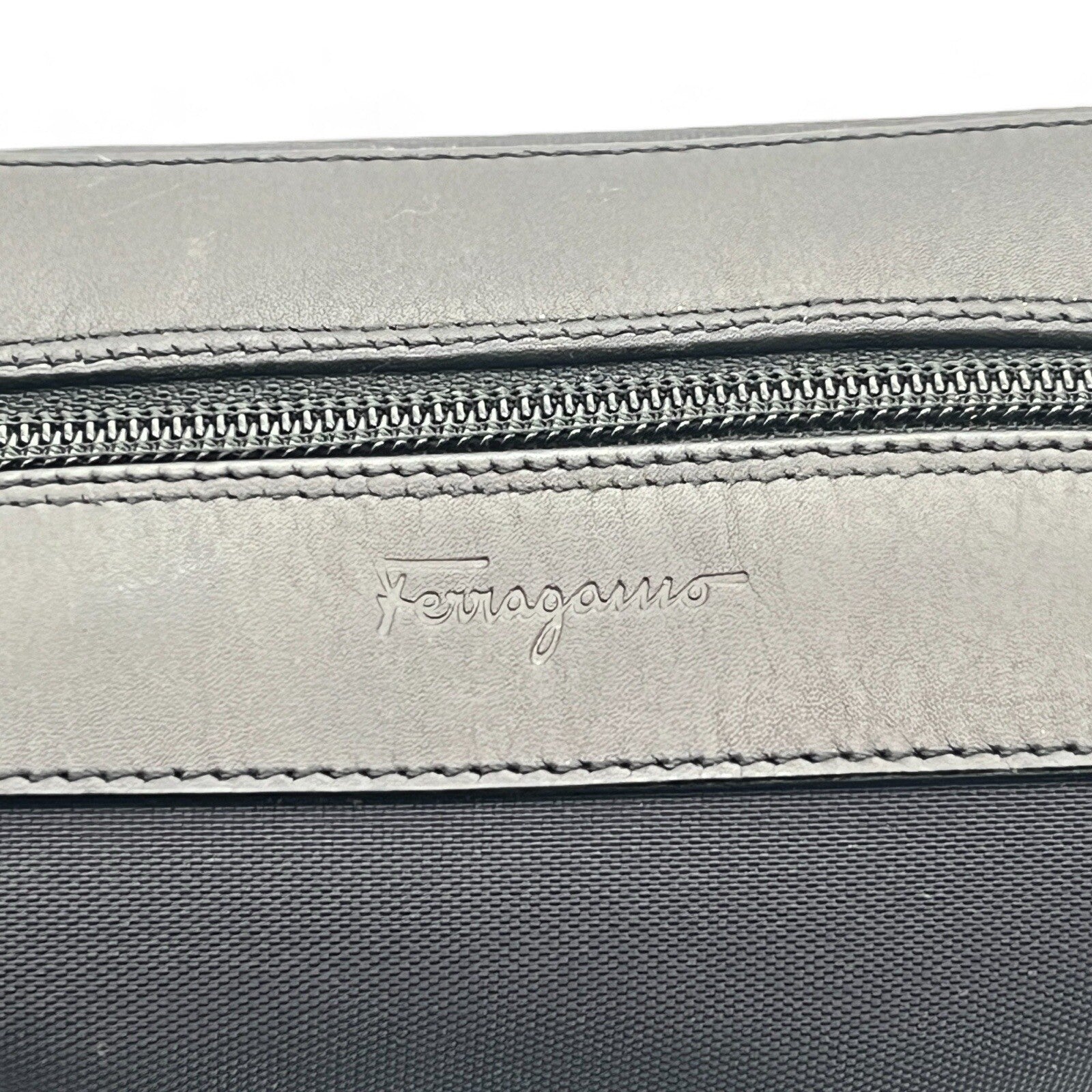 Salvatore Ferragamo Fabric and Leather Pouch in Black
