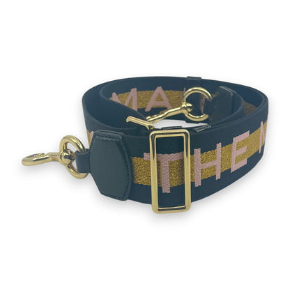 Marc Jacobs Adjustable Webbing Strap Black Gold with Pink Woven Logo