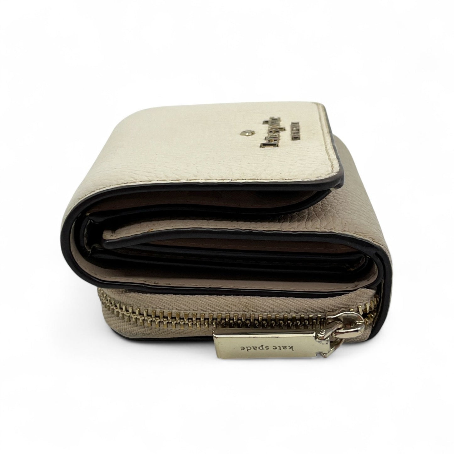 Kate Spade Off White Beige Leather Trifold Wallet Zip Coin Purse