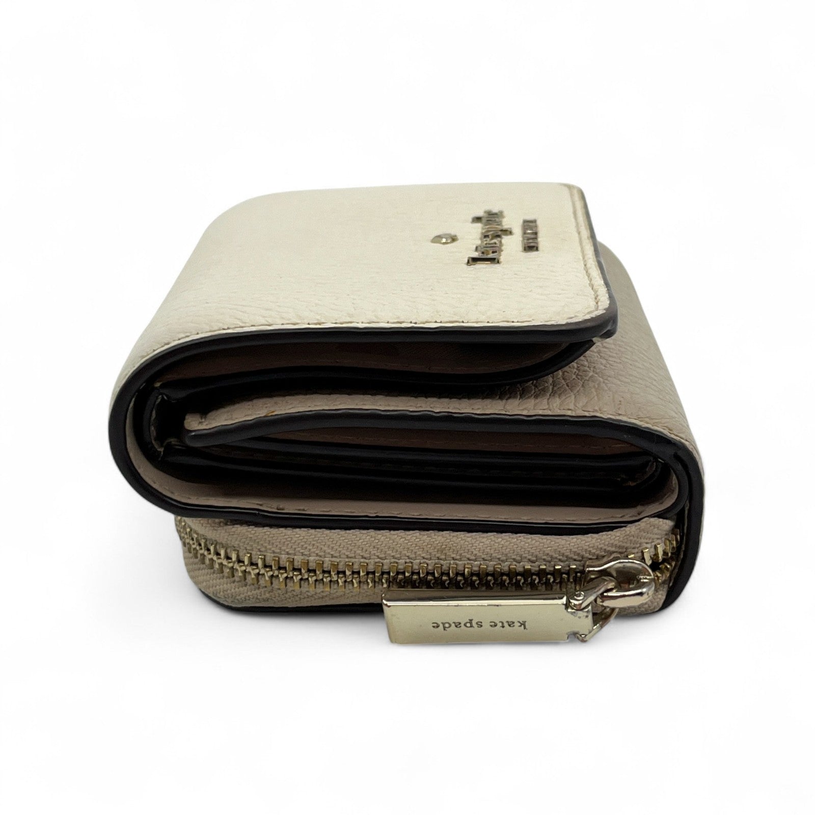 Kate Spade Off White Beige Leather Trifold Wallet Zip Coin Purse