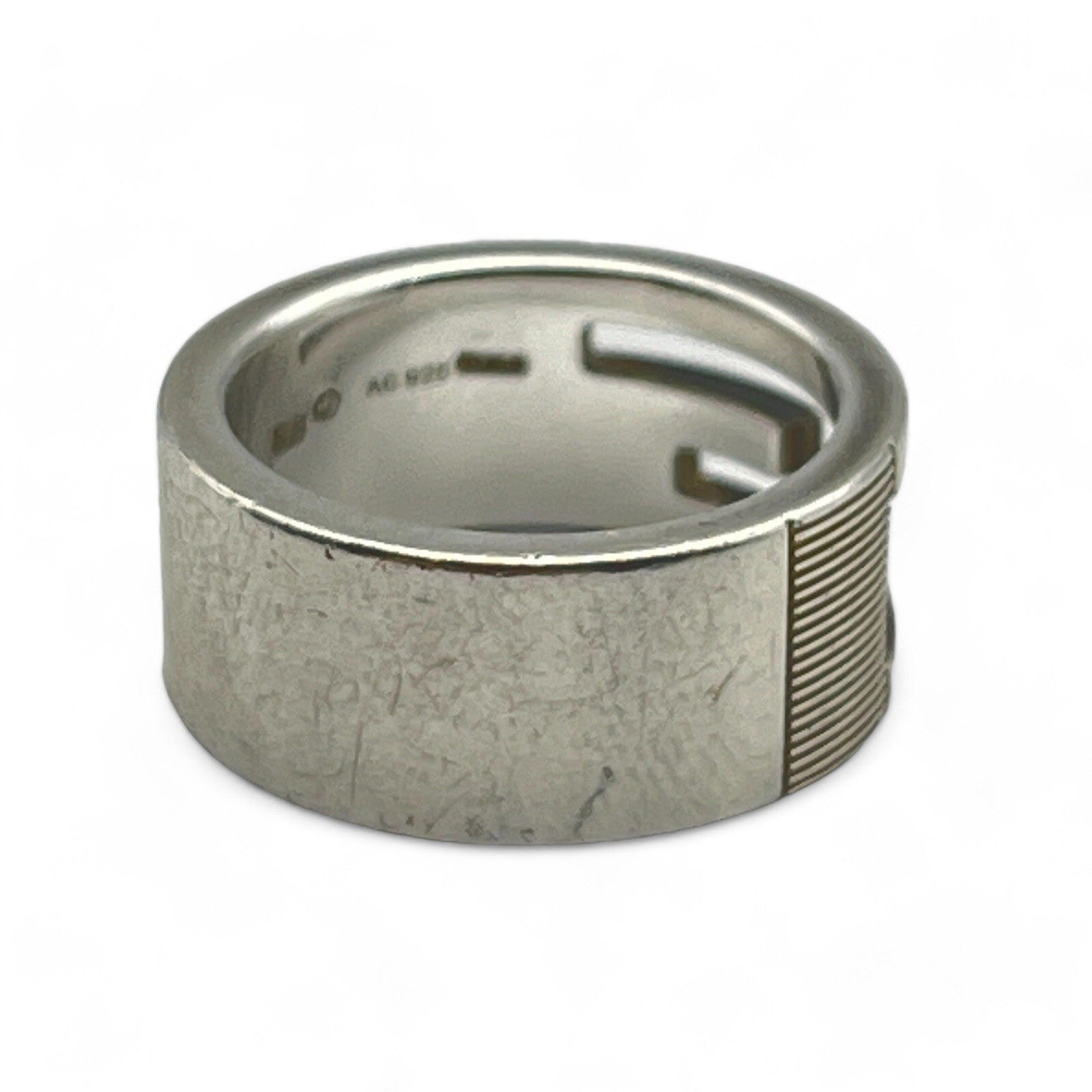 Gucci G Logo Ring Silver 925 Size 5 w/Box & Storage Bag