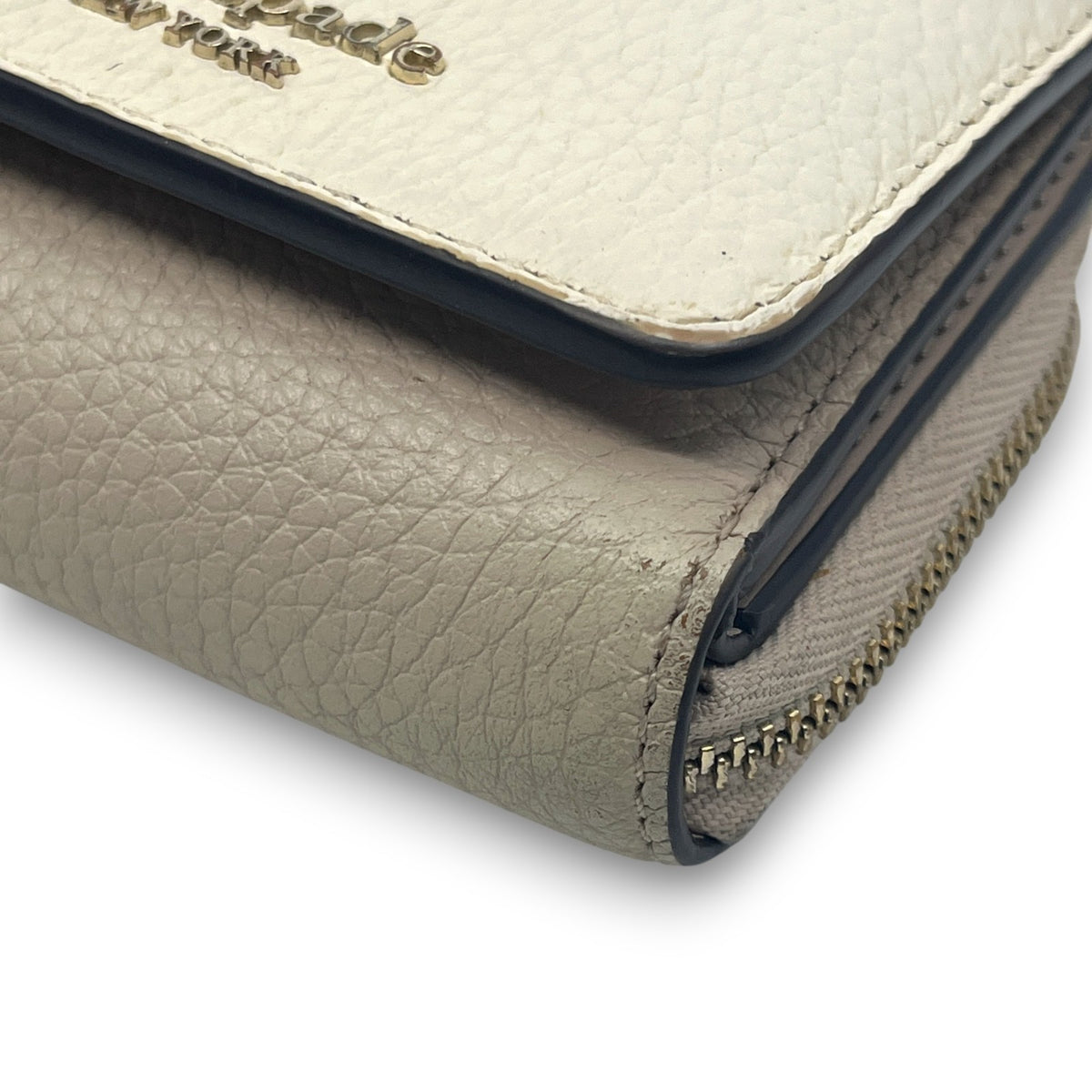 Kate Spade Off White Beige Leather Trifold Wallet Compact Zip Coin Purse