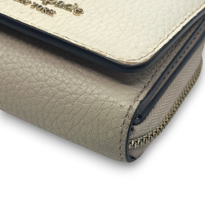 Kate Spade Off White Beige Leather Trifold Wallet Compact Zip Coin Purse