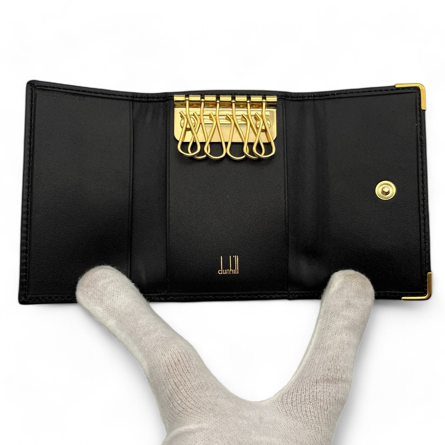 dunhill London Leather Key Case 6 Rings Black w/ Box & Dust Bag