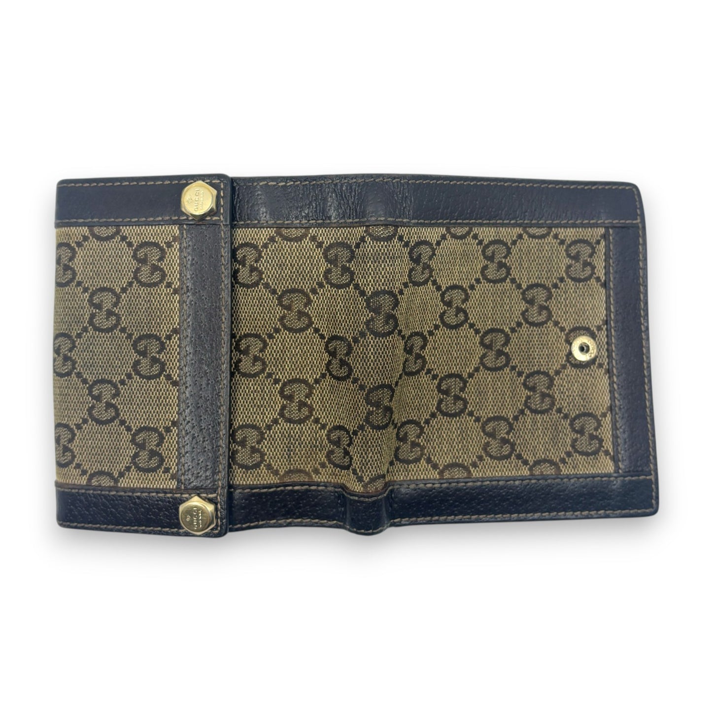 Gucci GG Canvas Bifold Wallet Brown Leather Trim w/ Box