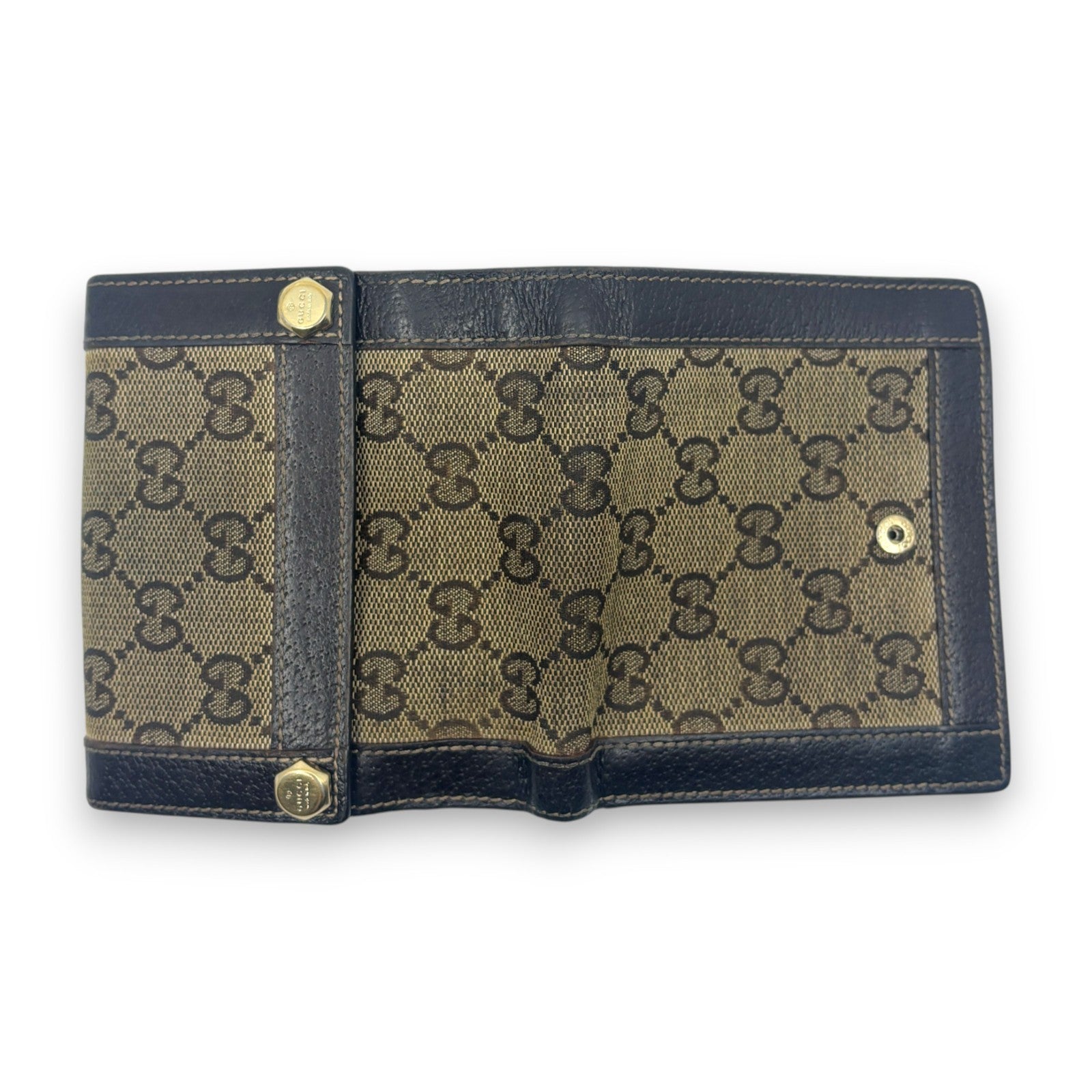 Gucci GG Canvas Bifold Wallet Brown Leather Trim w/ Box