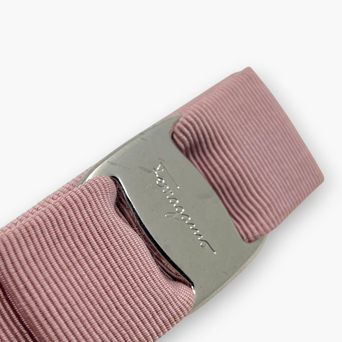 Salvatore Ferragamo Vara Bow Hair Clip Barrette Pink Silver-tone  w/ Box