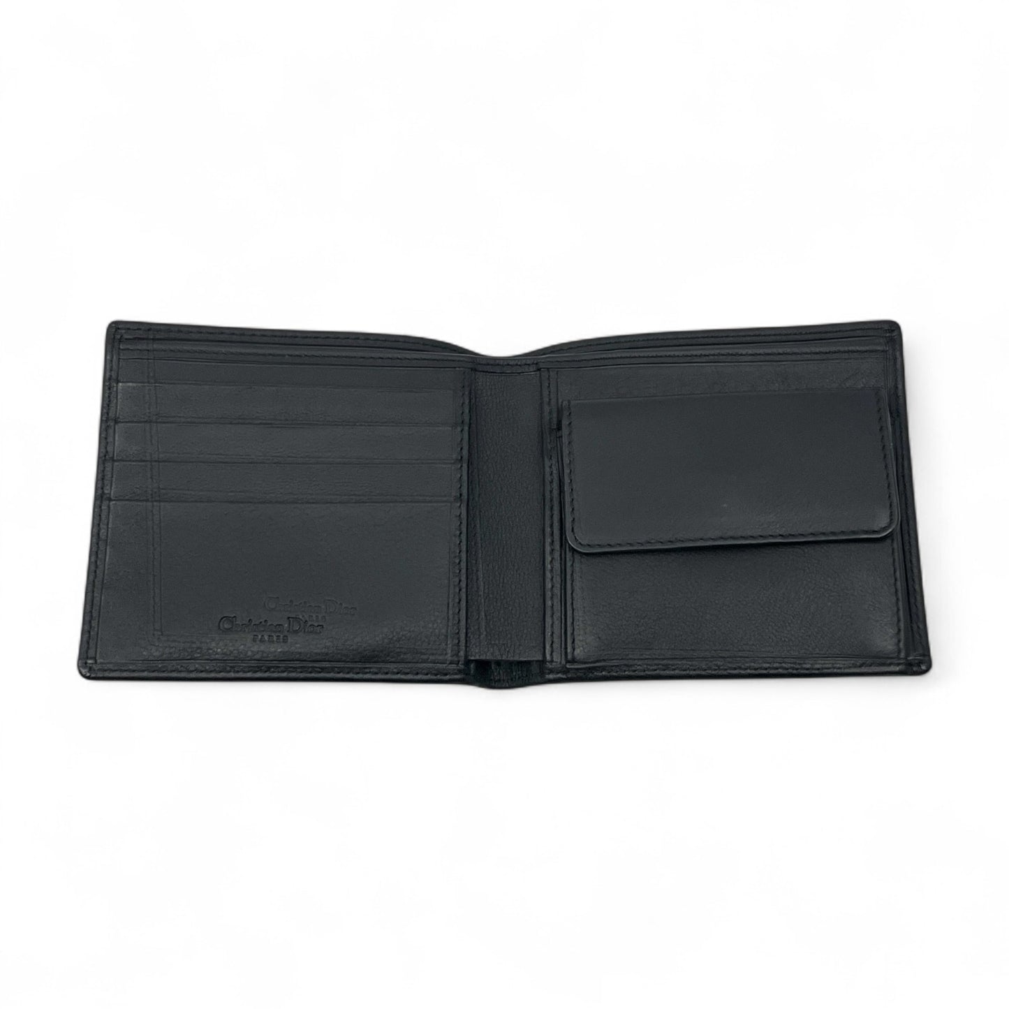 Christian Dior Black Leather Bifold Wallet with Silver Logo Plate