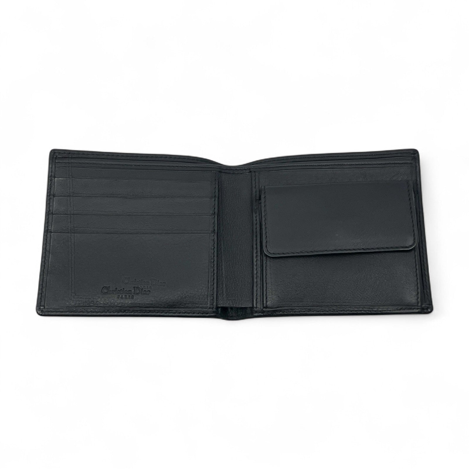 Christian Dior Black Leather Bifold Wallet with Silver Logo Plate