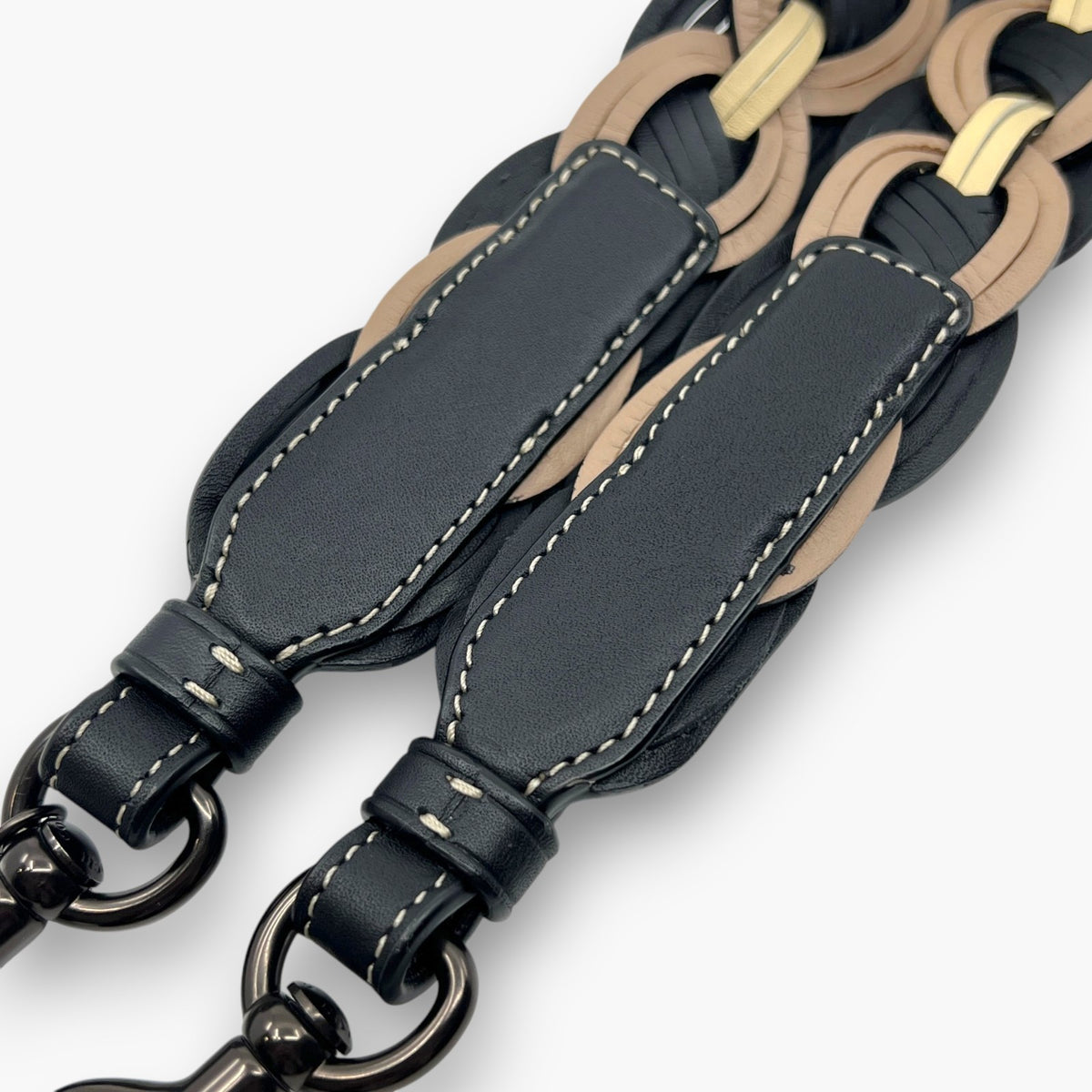 COACH Bag Strap Woven Braided Leather Black Beige Adjustable Shoulder Replacemen