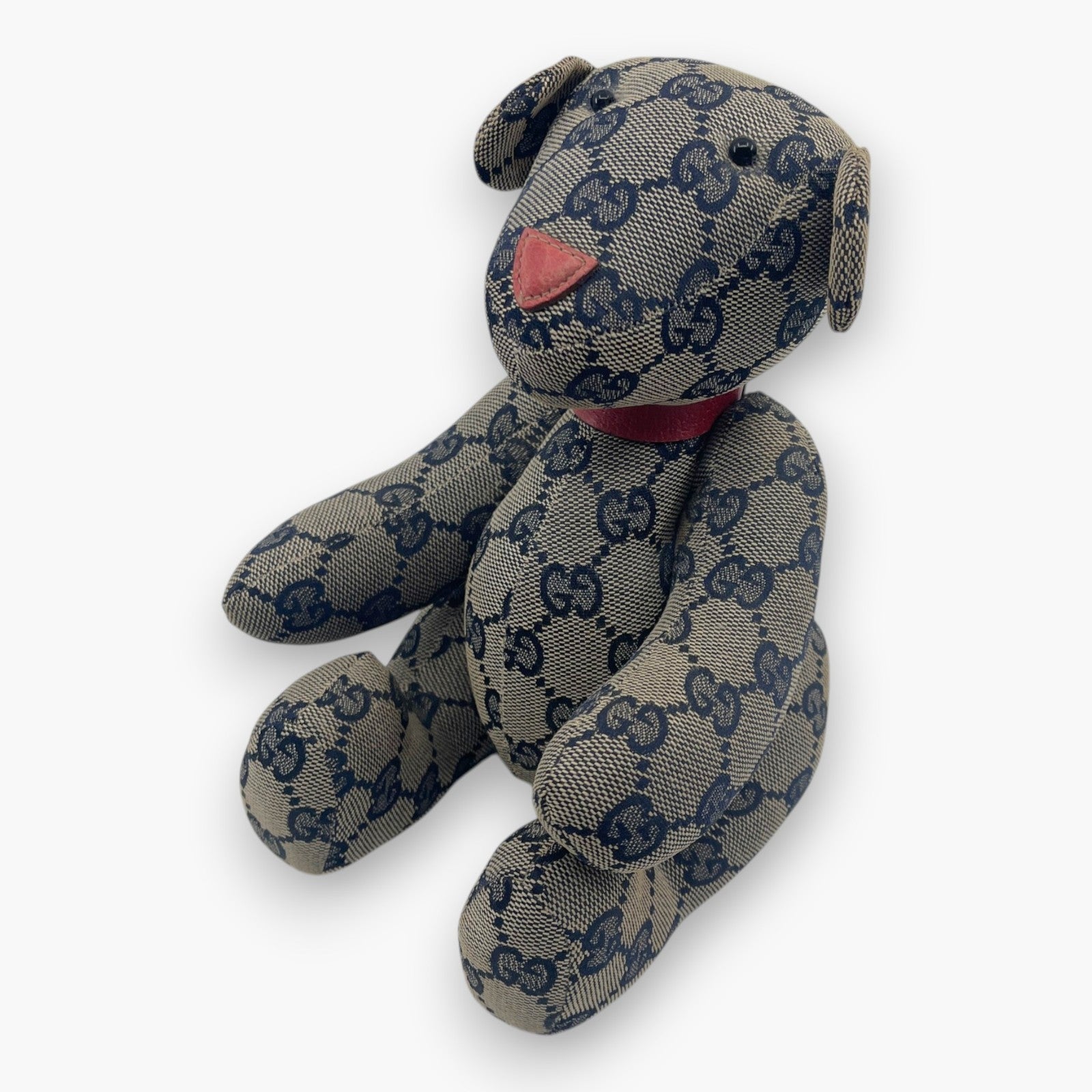 Gucci GG Monogram Canvas Teddy Bear Plush Doll Beige Navy