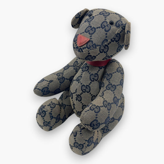 Gucci GG Monogram Canvas Teddy Bear Plush Doll Beige Navy