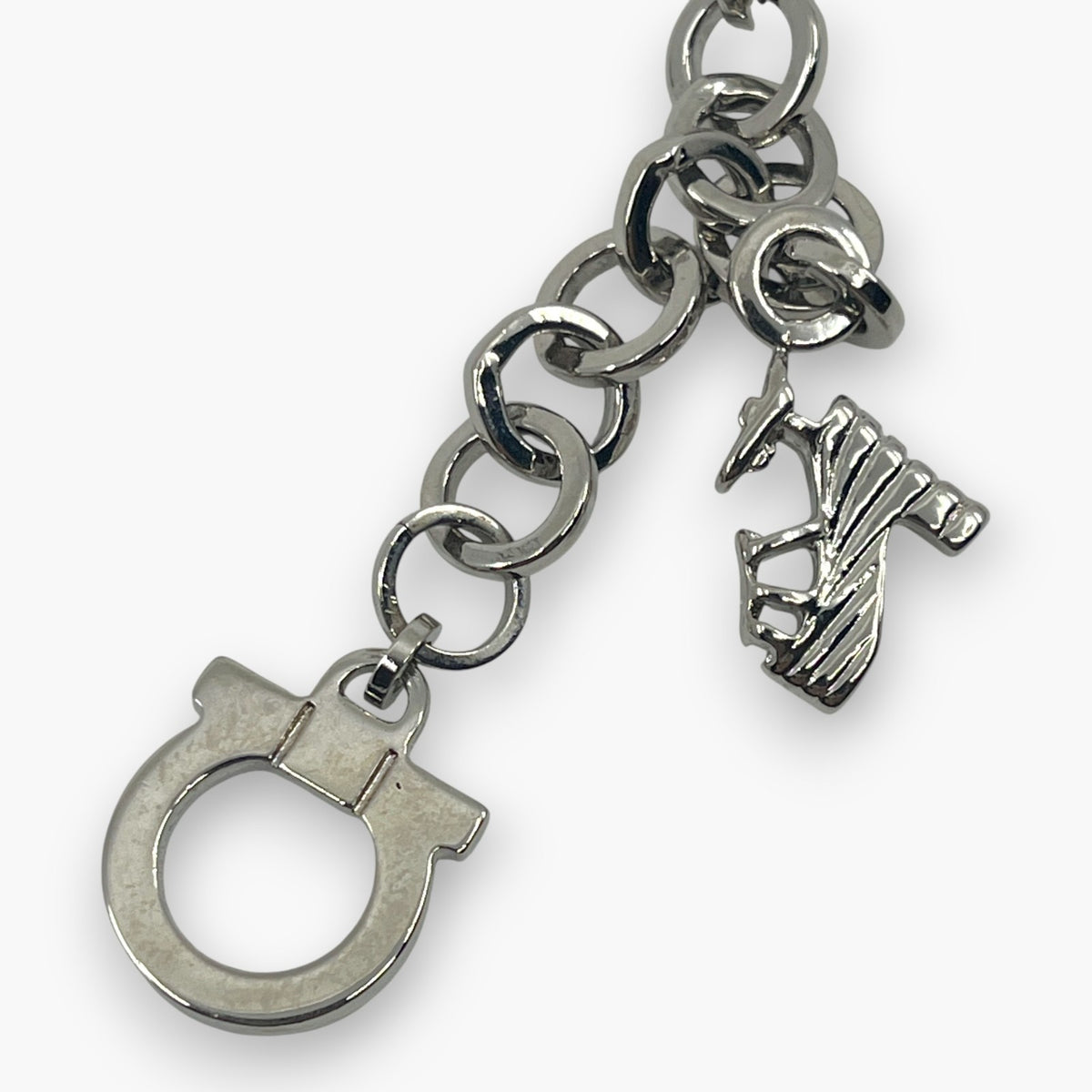 Salvatore Ferragamo Gancini Cell Phone Strap High Heel Shoe Charm Silver w/Box