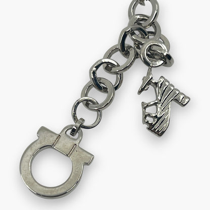 Salvatore Ferragamo Gancini Cell Phone Strap High Heel Shoe Charm Silver w/Box