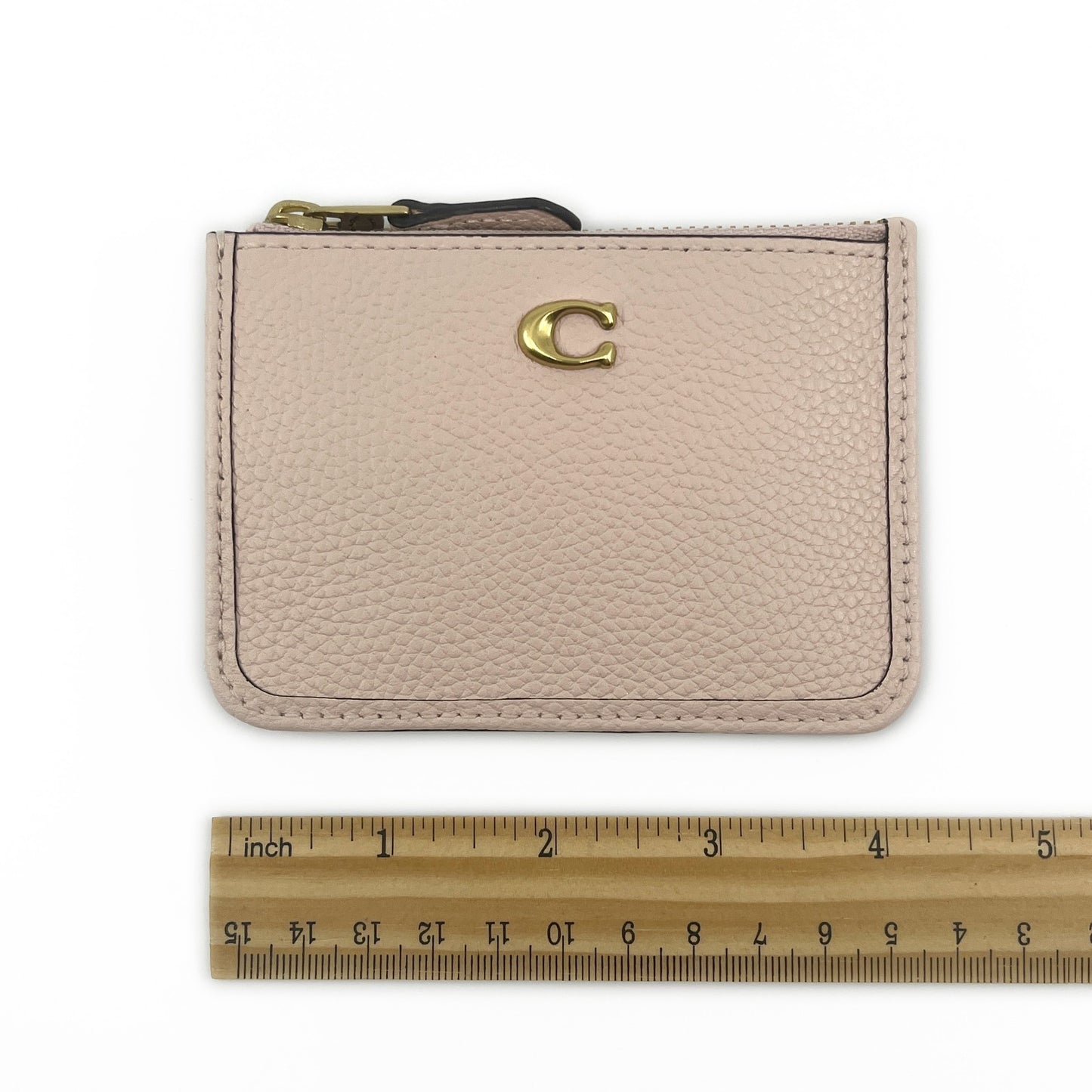 Coach Zip Card Case Coin Purse Light Pink Leather with Key Ring