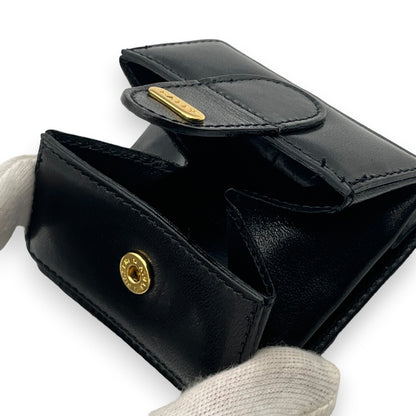 Bally Logo Plated Leather Coin Purse Wallet Black Compact