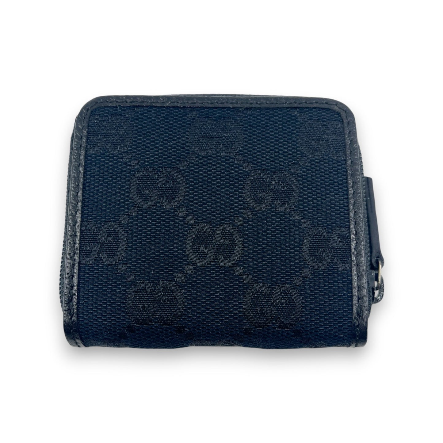 Gucci GG Canvas Coin Purse Black Leather Trim Compact w/ Box