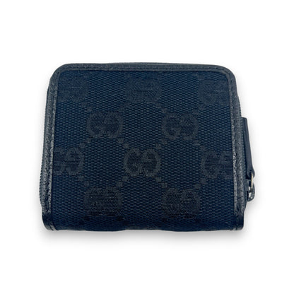 Gucci GG Canvas Coin Purse Black Leather Trim Compact w/ Box