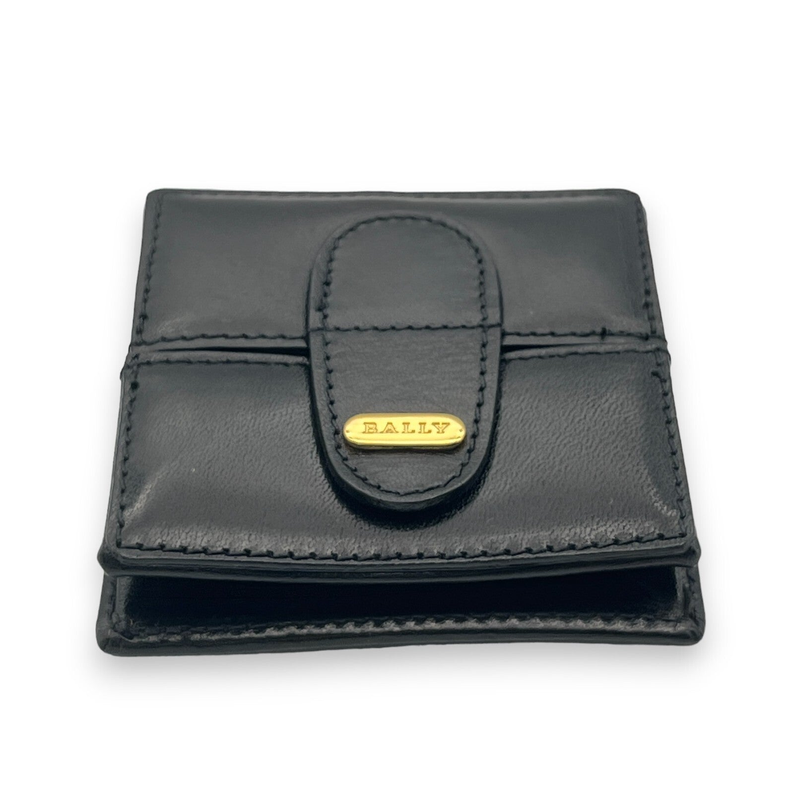 Bally Logo Plated Leather Coin Purse Wallet in Black