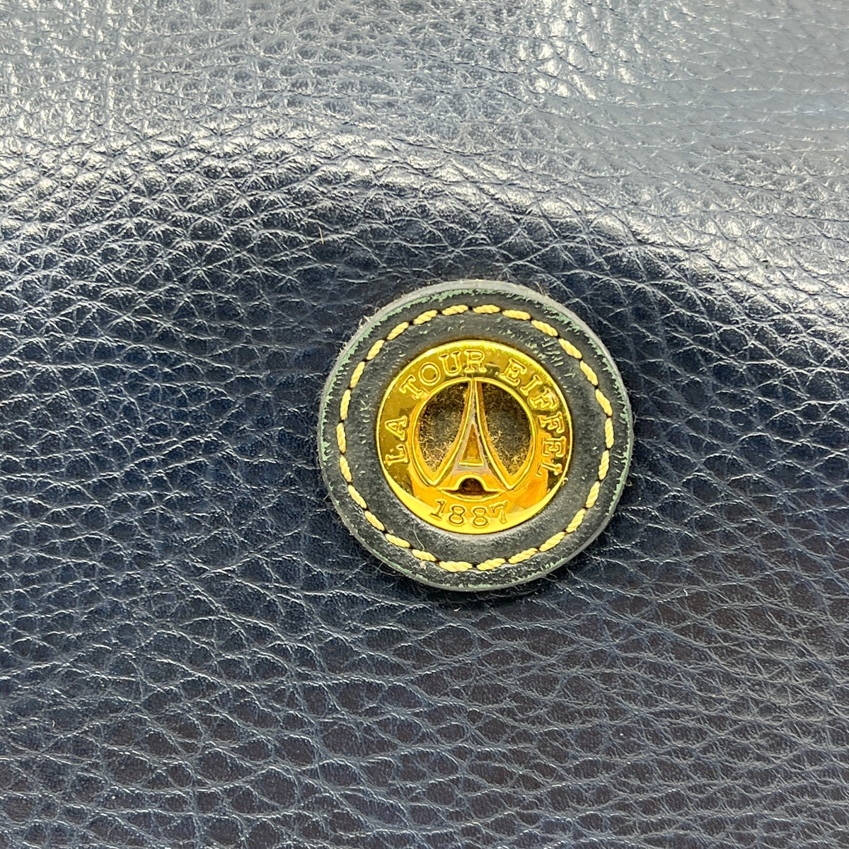 La Tour Eiffel 1887 Leather Handbag Tote Navy Blue Green Logo Badge