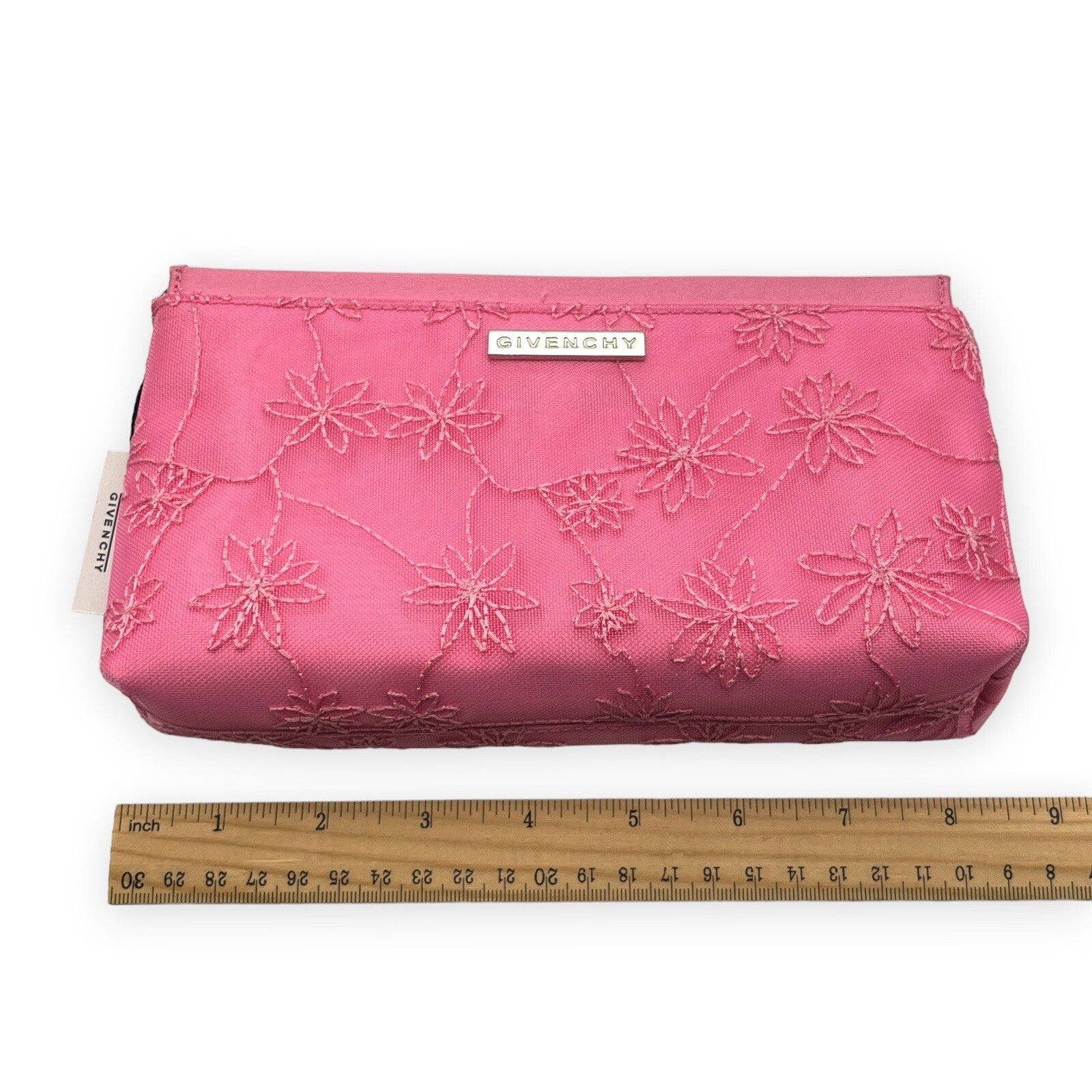 Givenchy Cosmetic Pouch Pink Floral Pattern Silver Logo Zipper