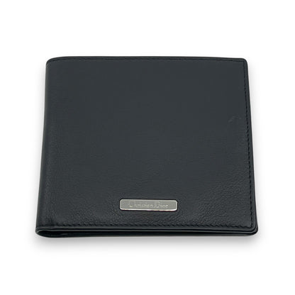 Christian Dior Black Leather Bifold Wallet with Silver Logo Plate
