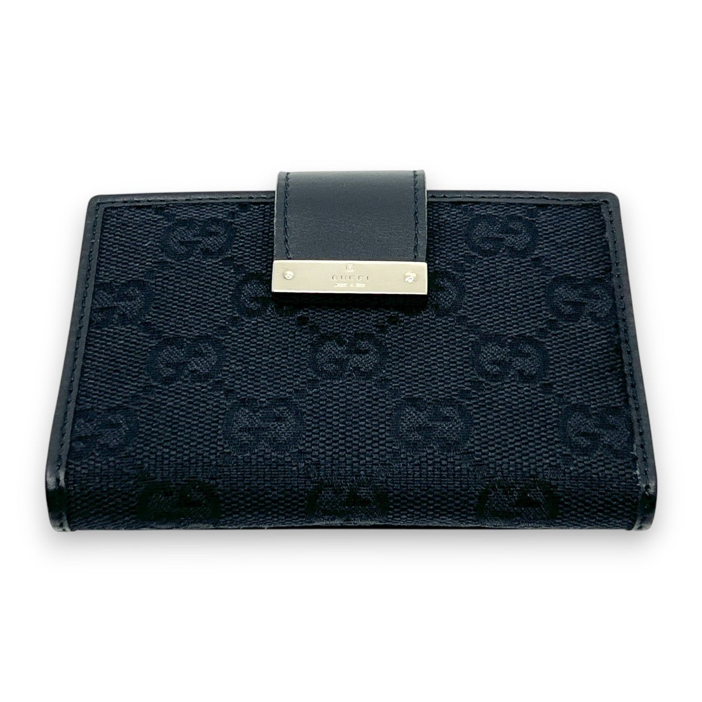 Gucci GG Canvas Card Holder Navy with Matching Leather Trim w/ Box