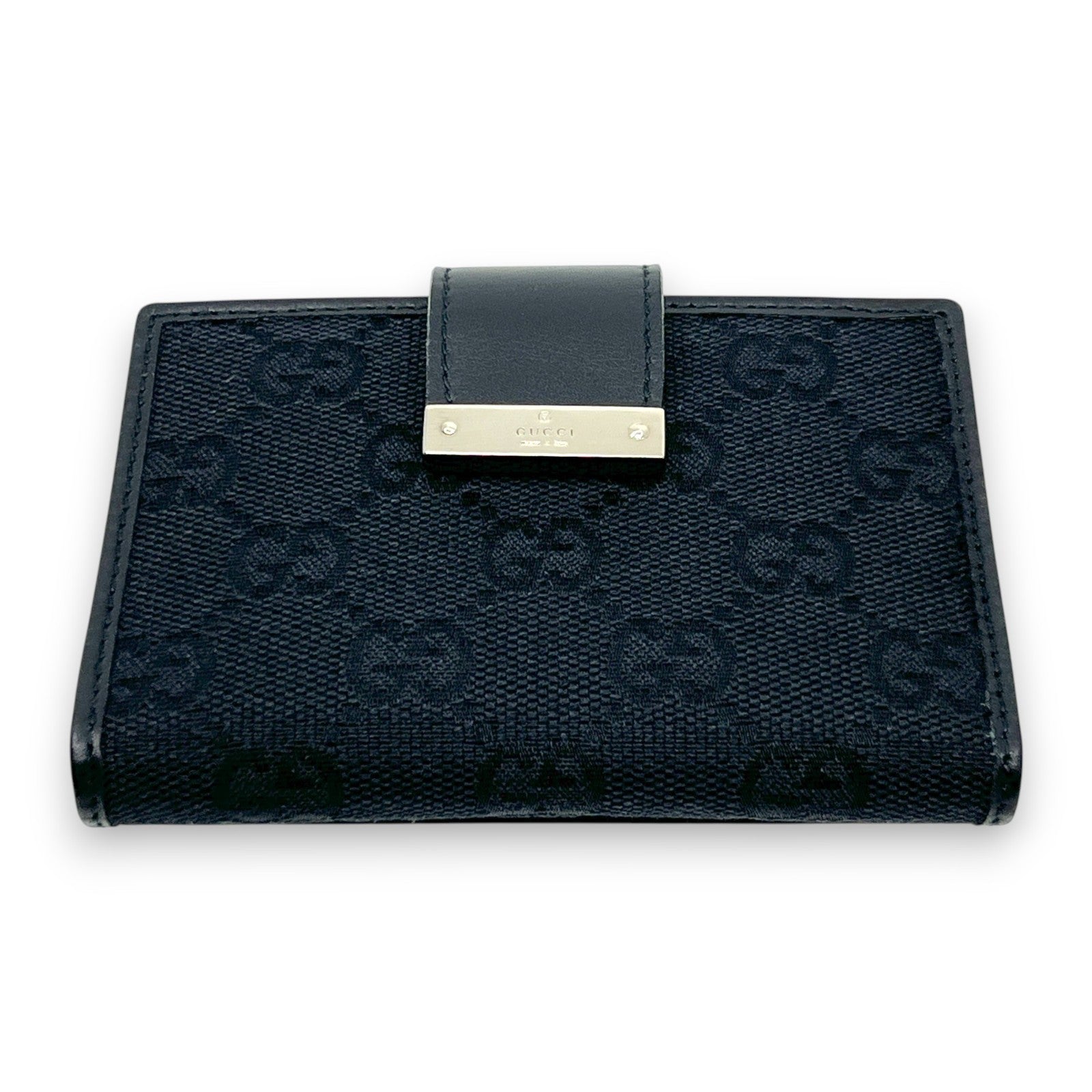 Gucci GG Canvas Card Holder Navy with Matching Leather Trim w/ Box