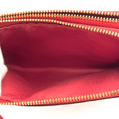 Coach Leather Double Corner Zip Wristlet Pouch in Red with Charm