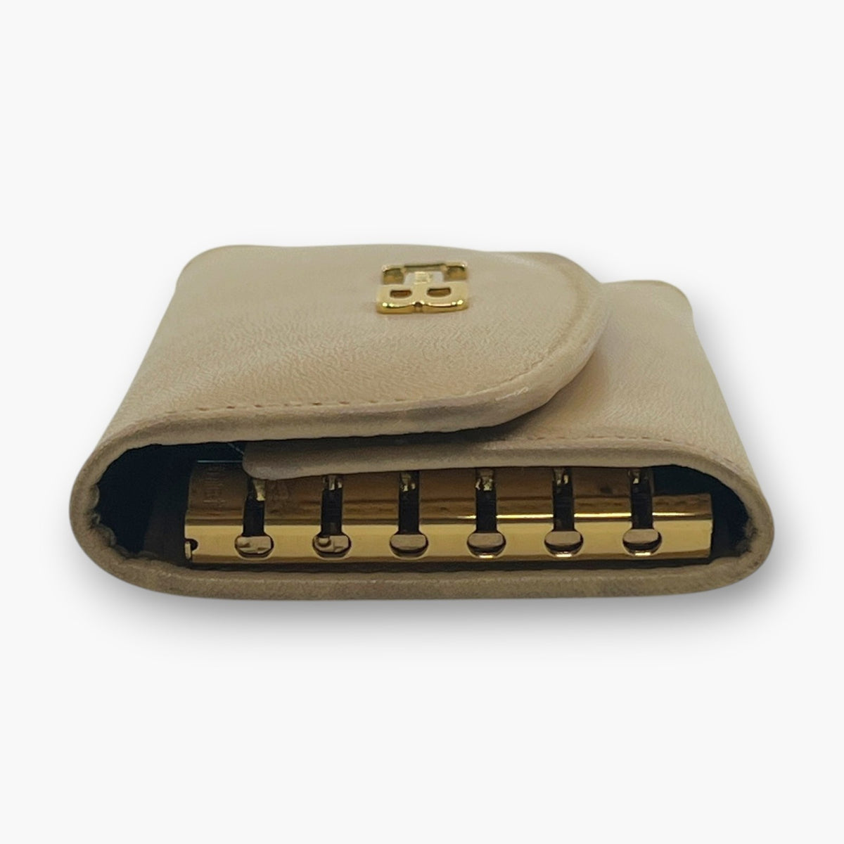 BALLY Leather Key Case 6 Hooks Beige Gold Tone Logo Made in Italy