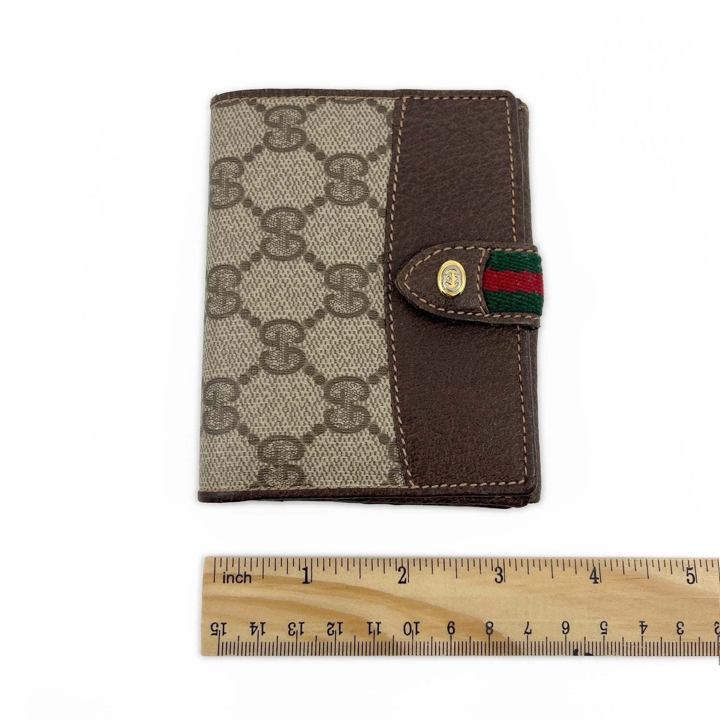 Gucci GG Supreme Canvas Web Stripe Bifold Wallet Brown Leather