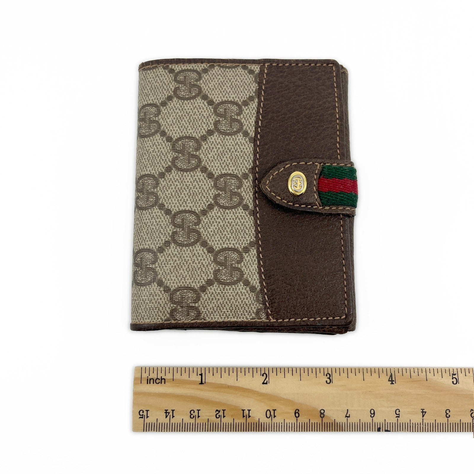 Gucci GG Supreme Canvas Web Stripe Bifold Wallet Brown Leather