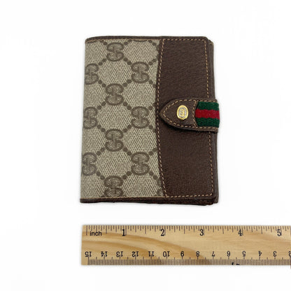 Gucci GG Supreme Canvas Web Stripe Bifold Wallet Brown Leather