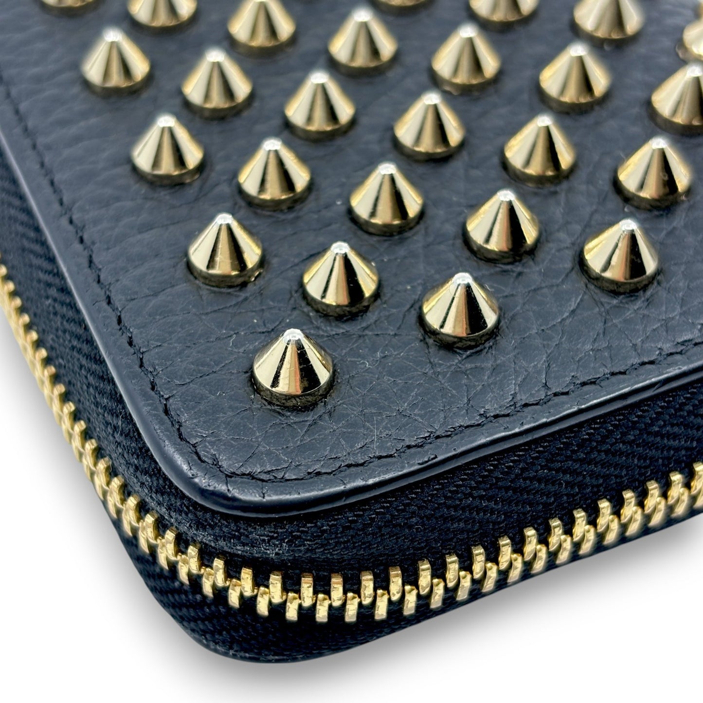 Christian Louboutin Panettone Black Leather Zip Wallet w/ Spikes Box Dust Bag