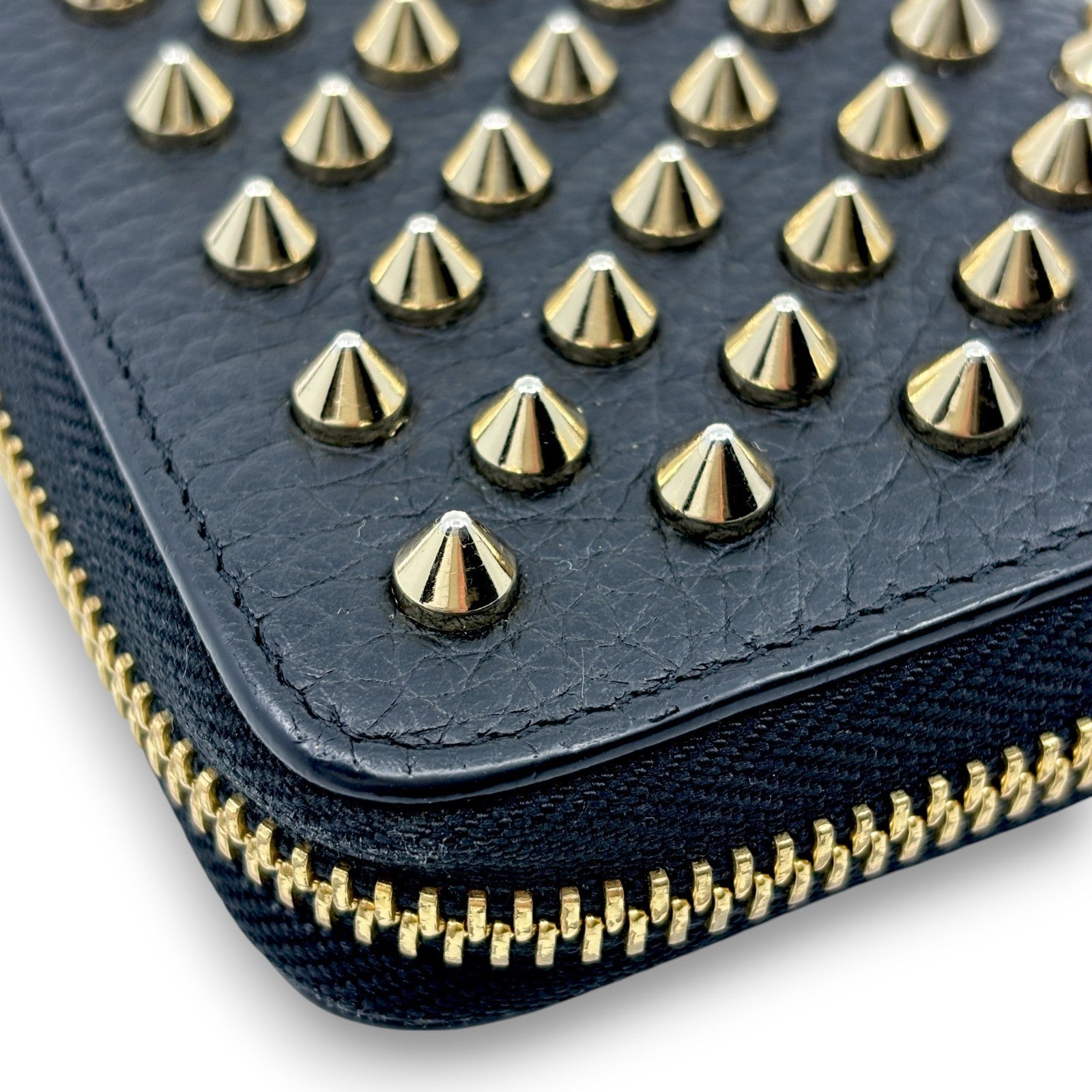 Christian Louboutin Panettone Black Leather Zip Wallet w/ Spikes Box Dust Bag