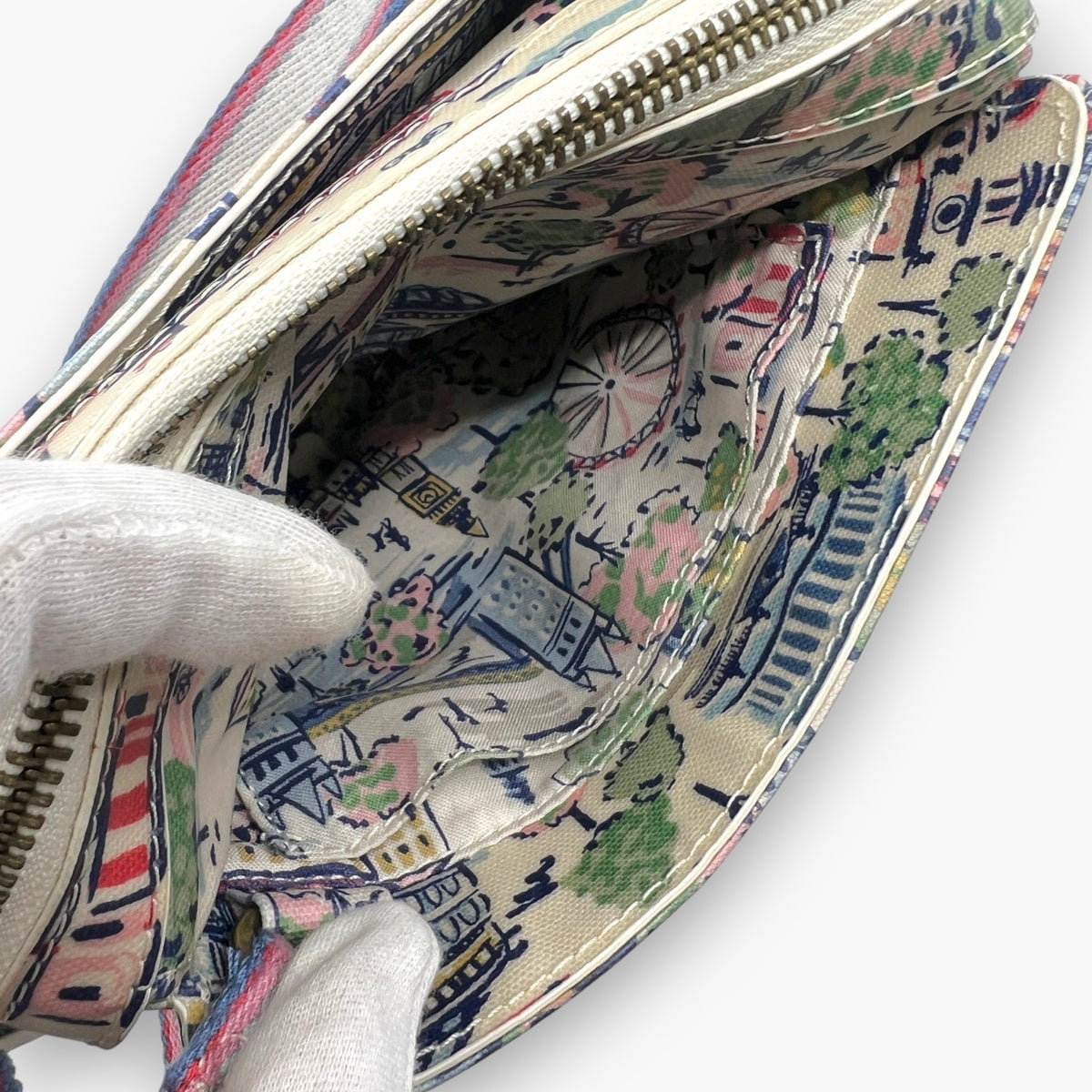 Cath Kidston Mini Shoulder Bag London Cityscape Scenery Pattern Oilcloth Blue