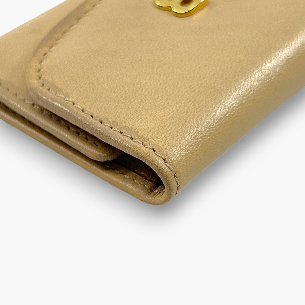 BALLY Leather Key Case 6 Hooks Beige Gold Tone Logo Made in Italy