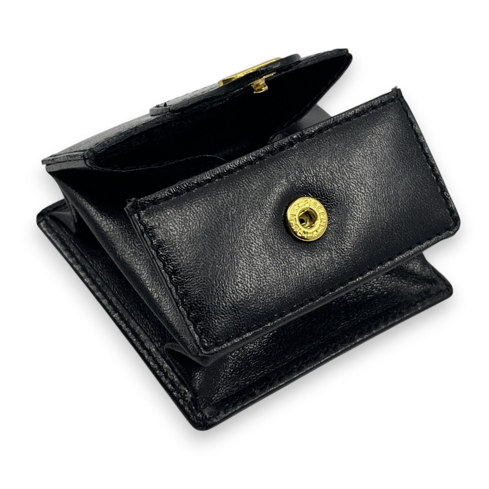 Bally Compact Leather Coin Wallet in Black w/ Box and Dust Bag