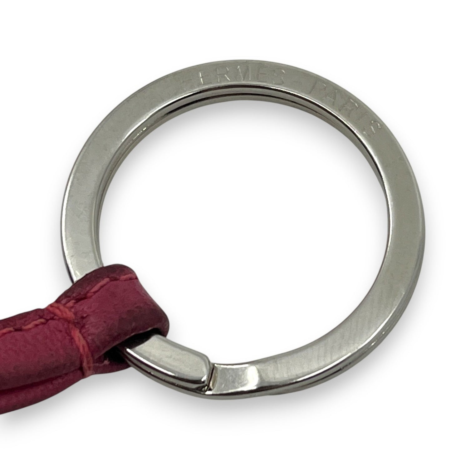 Hermès Carmen Rose Pourpre Pink Leather Tassel Key Ring Charm w/ Box