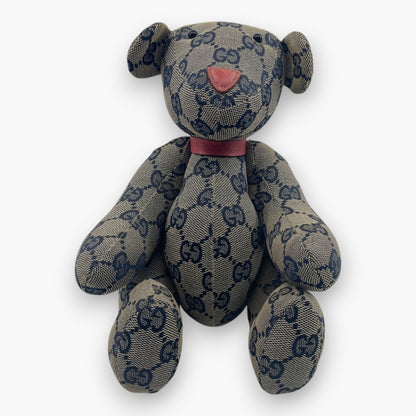 Gucci GG Monogram Canvas Teddy Bear Plush Doll Beige Navy