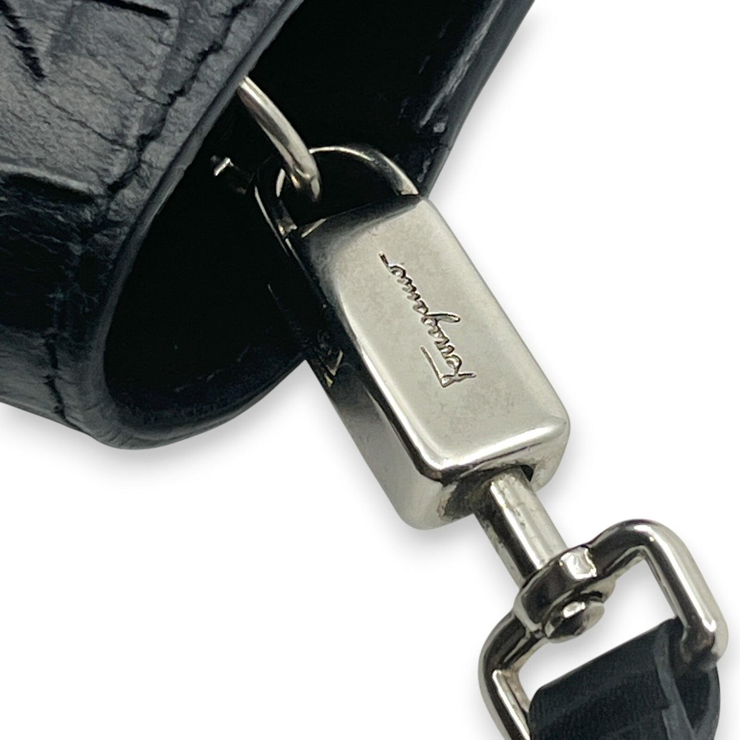 Salvatore Ferragamo Gancini Embossed Leather Mini Pouch Black  w/ Dust Bag