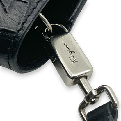 Salvatore Ferragamo Gancini Embossed Leather Mini Pouch Black  w/ Dust Bag