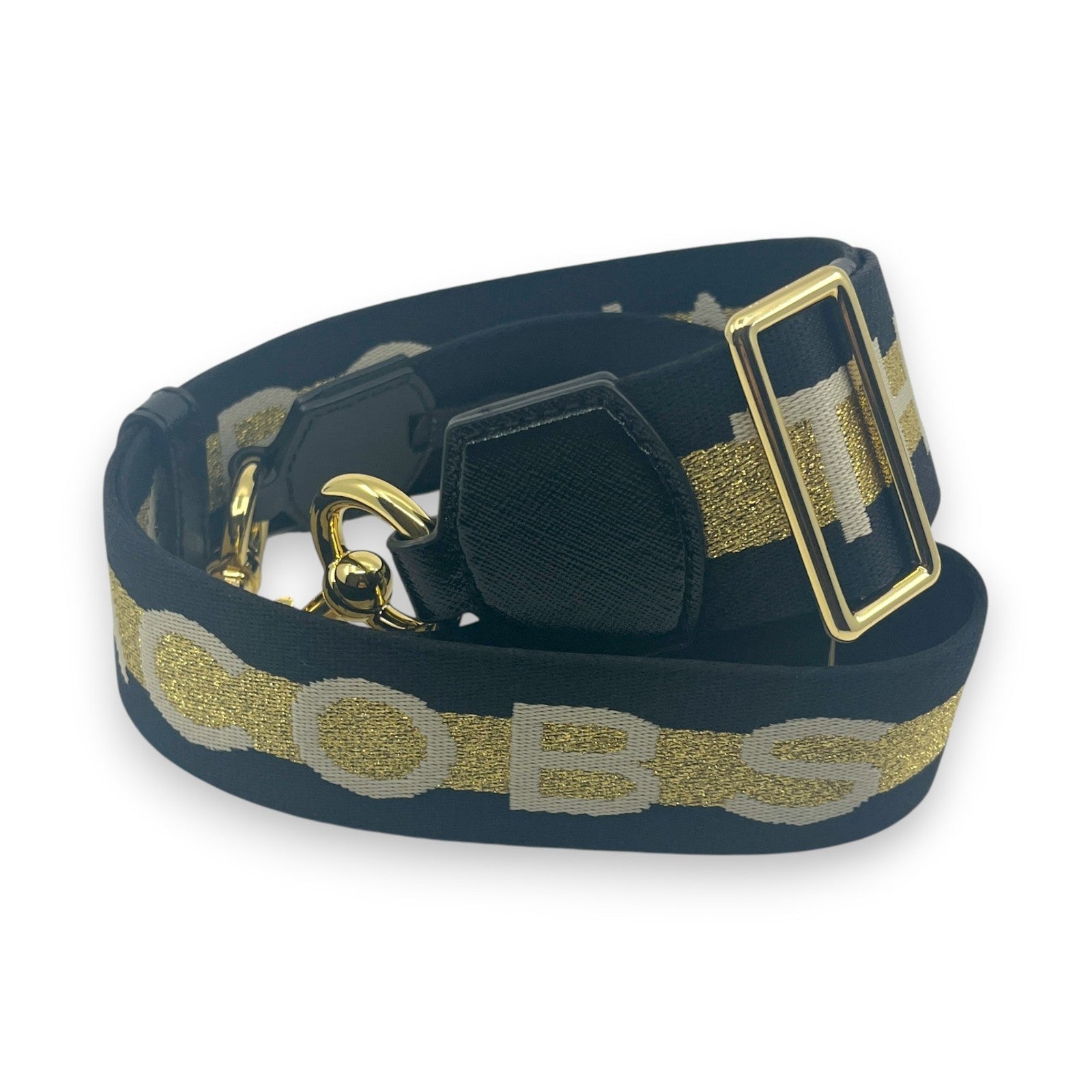 Marc Jacobs Adjustable Webbing Strap Black Gold with White Woven Logo